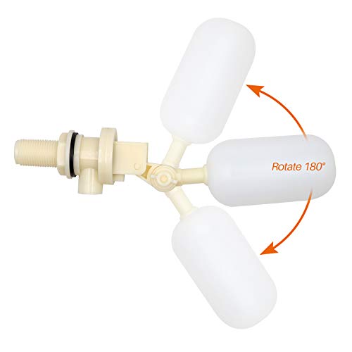 1/2 Inch Float Valve Kit Adjustable Arm Auto Water Level Control | PVC Float Ball Valve for Auto Fill For Water Tank, Pool, Fountain, Swamp Coolers, Automatic Waterer, Dog Water Bowl Dispenser