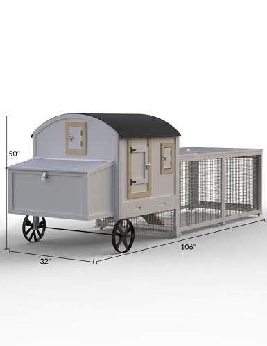 Hipicute Wooden Poultry Cage for 3-5 Chickens, 106in Chicken Coop with Run, Outdoor Hen Coop with Waterproof Roof, Nesting Box, Pull Out Trays and Ramp, White - color: White