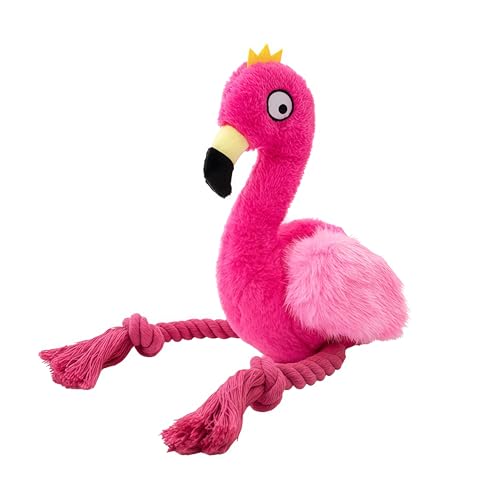 Plush Flamingo Dog Toy with Rope Legs, Pink, Interactive Squeaky Chew Toy for Small, Medium Dogs, Tug-of-War Play - color: Pink Flamingo