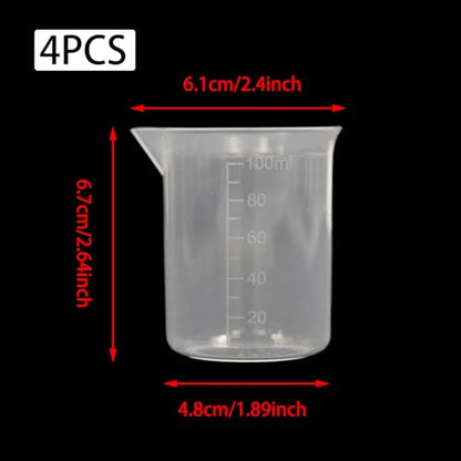 4Pcs 100ML Reusable Plastic Measuring Cup, Beaker Tip and Pour Measuring Containers for Kitchen Cooking Medicine Measure Tool - size: 100ML