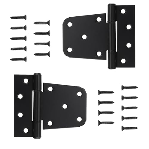Heavy Duty T Gate Hinges 3.5 inch, Black Iron Shed Door Hinge for Wooden Fences Barn Swing Door with Screws,HOME MASTER HARDWARE,2 Pack - color: 2 Pack - Black