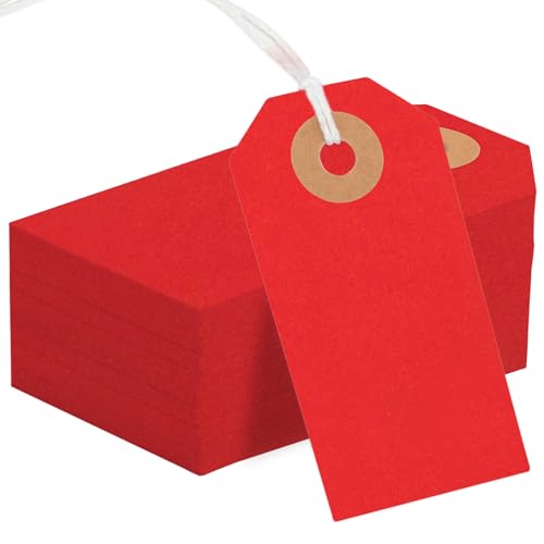 150PCS Blank Shipping Tag, 2 3/4 x 1 3/8 inches Manila Label Tags (Red) | Label Tags with String Reinforced Hole Writable Large Marking Hang Tags with Wire - color: Red