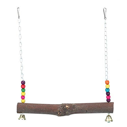 TOPINCN Chicken Bird Swing Toy, Natural Wooden Hanging Perch Chew Climb Play Toy for Bird Cages Coop Medium Large Parrots Chickens Colorful Bell Hook 13.39 x 12.28 in 1 Pack
