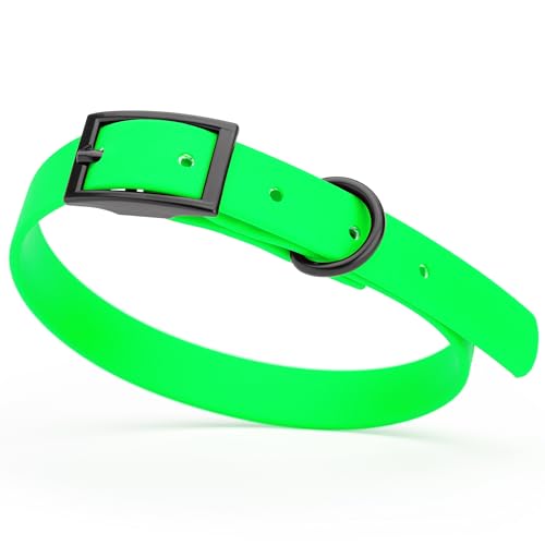 Dogline Biothane Waterproof Dog Collar Strong Coated Nylon Webbing with Black Hardware Odor- Proof for Easy Care Easy to Clean High Performance Fits Small Medium or Large Dogs, Tropical Green - color: Tropical Green, size: W5/8" x L12-15"