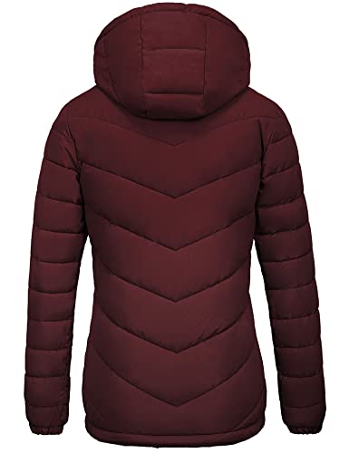 wantdo Women's Quilted Winter Coats Hooded Warm Puffer Jacket with Fleece Hood - color: Wine Red, size: Medium