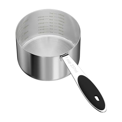 LEIFENY 1PCS 1CUP(237ml) Dog Cat Food Scoop, Stainless Steel Measuring Cup, Metal Pet Scooper with Inner Precision Scale Measurement - size: 1 cup