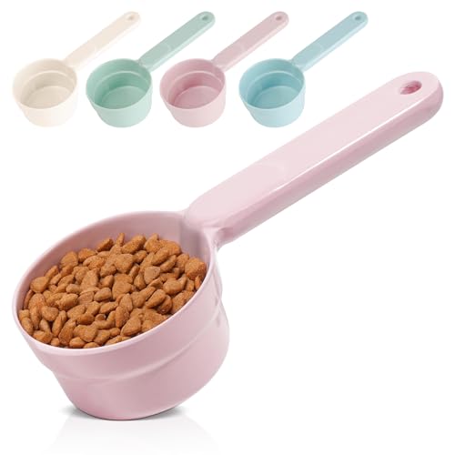 Melamine Pet Food Scoop, Cat Food Measuring Cups, Comfortable Long Handle Scoop for Dog, Cat, Ferret and Rabbit Food, 1 Cup Size Pet Food Feeding Scoop Dishwasher Safe (Pink - color: Pink, size: 1 Cup