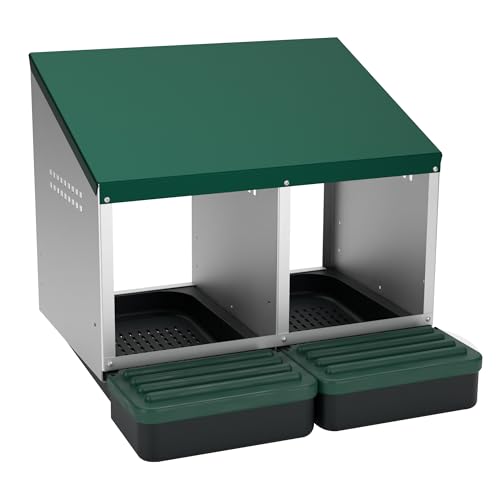 Hatching Time EggHouse Galvanized 2 Bay Nesting Box Wall Mount with Dual Roll Away Egg Trays, Heavy Duty Chicken Coop Hen Laying System for Backyard Poultry, Holds Up to 20 Hens - style: 2 Section