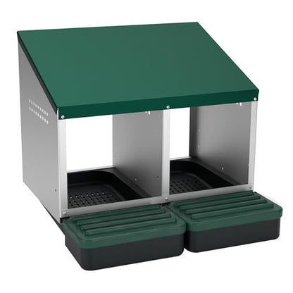 Hatching Time EggHouse Galvanized 2 Bay Nesting Box Wall Mount with Dual Roll Away Egg Trays, Heavy Duty Chicken Coop Hen Laying System for Backyard Poultry, Holds Up to 20 Hens - style: 2 Section