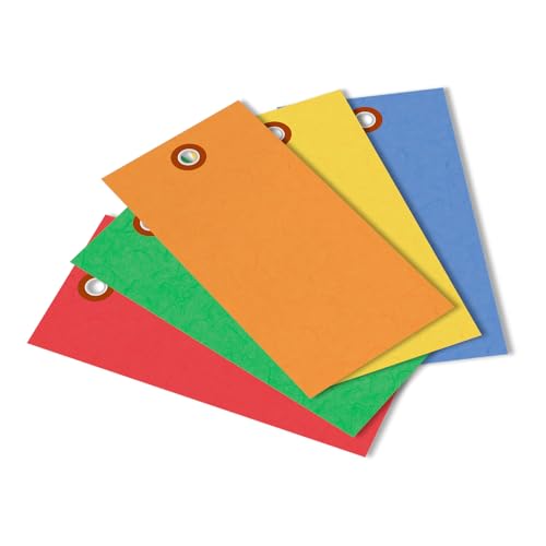 SmartSign (Pack of 100) 4.75 x 2.375 inch Multi Colored Blank Tyvek Shipping Tags with Metal Eyelets, Size #5, 8 mil Thick Tyvek - color: Multi Color - No Attachment, size: 4 3/4" x 2 3/8" - 100 Tags