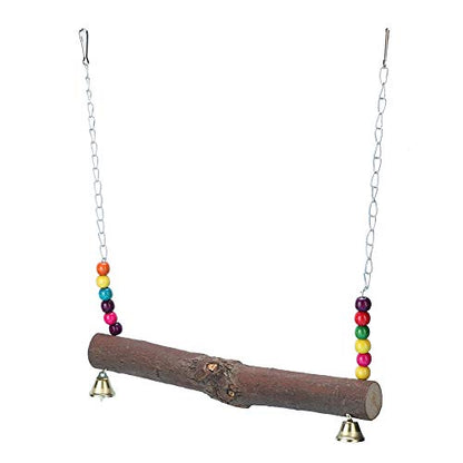 HEEPDD Wooden Chicken Swing, Natural Wood Hanging Toy with Colorful Beads for Hens Macaw, Suspension Hook Design for Chewing Playing Climbing in Coop (Chicken Swing)