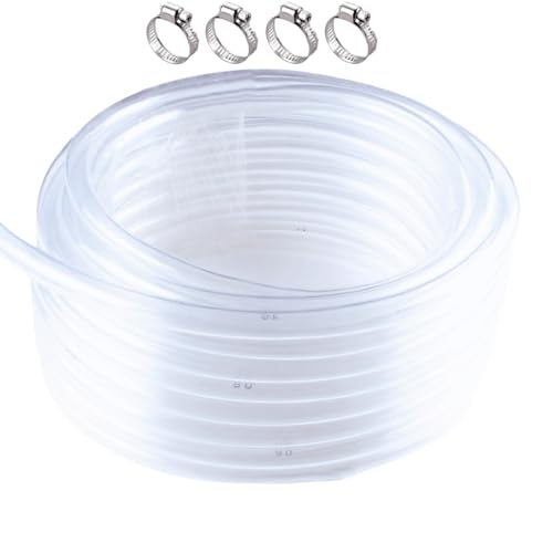 5/8" ID x 13/16" OD - 25 ft Clear Plastic Vinyl Tubing, Flexible PVC Hose Lightweight Tube with 4 Stainless Clamps for Transfer Water Air Oil. - size: 5/8 in. ID x 13/16 in. OD, style: 25 Ft.