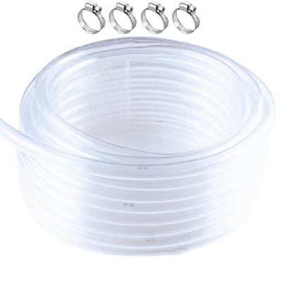5/8" ID x 13/16" OD - 25 ft Clear Plastic Vinyl Tubing, Flexible PVC Hose Lightweight Tube with 4 Stainless Clamps for Transfer Water Air Oil. - size: 5/8 in. ID x 13/16 in. OD, style: 25 Ft.