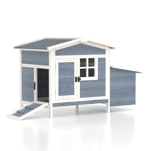 GOJOOASIS Chicken Coop for 2 Chickens Outdoor Rabbit Hutch Chicken House Cage with Ramp & Nesting Box for Small Animals (Grey) - color: Grey