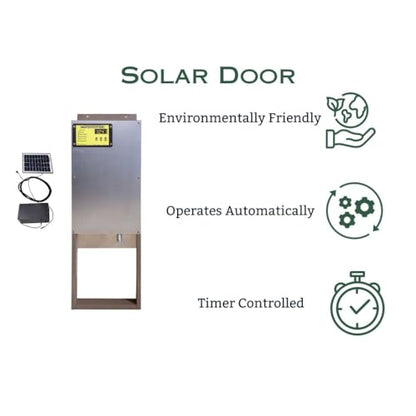 Solar Automatic Chicken Coop Door with Timer, Safety Sensor, Aluminum & Polycarbonate Frame, Black, For Chickens, Farmers & DIY Enthusiasts