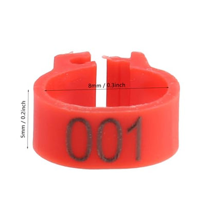 100Pcs 8MM 001 to 100 Numbered Plastic Letter Pigeon Bird Leg Bands Rings, Pigeon Identify Rings, Training Supplies Leg Number Bird Bands for Letter Pigeon (Red) - color: Red