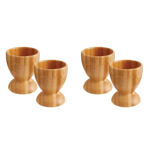 HIC Kitchen Egg Cup Holders, Natural Bamboo, for Soft Boiled and Hard Boiled Eggs, Set of 4 - style: Egg Cups, Bamboo, Set/4