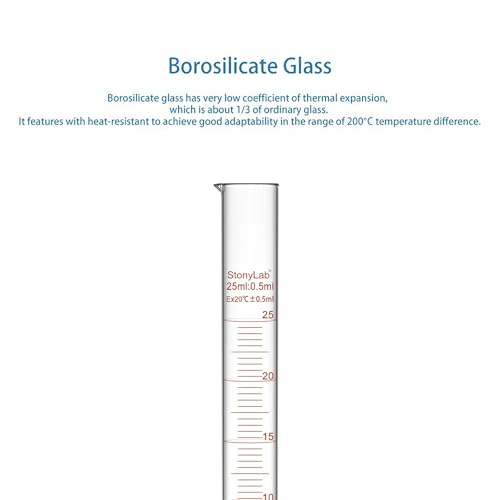 stonylab 1-Pack Graduated Cylinder, Borosilicate Glass 25 ml Heavy Wall Graduated Glass Measuring Cylinder - size: 25 ml