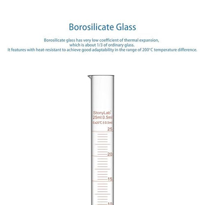 stonylab 1-Pack Graduated Cylinder, Borosilicate Glass 25 ml Heavy Wall Graduated Glass Measuring Cylinder - size: 25 ml