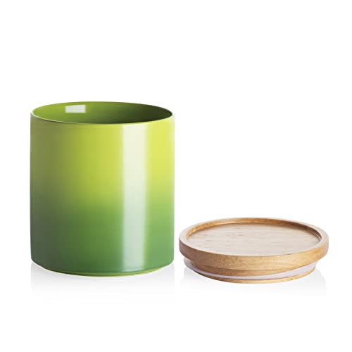 Sweejar Ceramic Food Storage Jar, Stackable Kitchen Canisters, Containers with Airtight Seal Wooden Lid for Serving Ground Coffee, Tea, Sugar, Salt and More - 16 Fl Oz (Gradient Green) - color: Gradient Green, style: 16 Fl Oz (4.1"x4.4")
