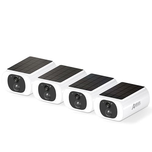 ANRAN 2K Cameras for Home Security Outside, Solar Security Cameras Wireless Outdoor, Battery Powered WiFi Surveillance with Human Detection, Color Night Vision, Spotlight, Works with Alexa (4 Pack) - color: 4 Pack-White