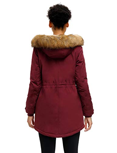 ROYAL MATRIX Women's Winter Coats Fleece Lined Parka Jacket Hooded Long Winter Warm Parka Coat with Pockets - color: Wine, size: 8