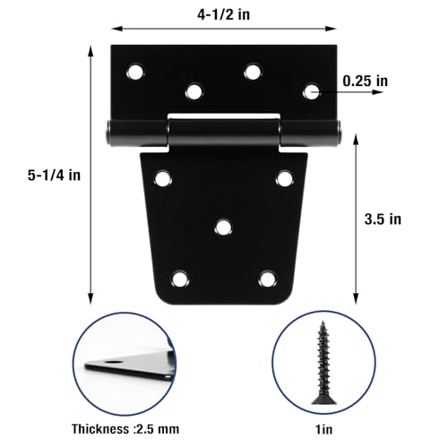 TDCHINGES T-Strap Door Hinges 3.5 inch Black Door Shed Hinge Square Barn Hinges Heavy Duty Gate Hinges Wrought Hardware (4 Pack, 3.5 Inch, 2.5 mm) - size: 4Pack-3.5inch