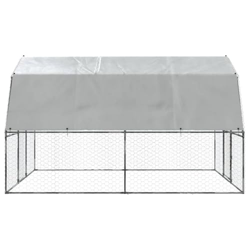 Silver Galvanized Steel Chicken Coop with Lockable Door 147.6x112.2x90.6 Inch Large Outdoor Animal Enclosure for Chickens Ducks Rabbits Waterproof Roof - size: 147.6" x 112.2" x 90.6" (L x W x H)