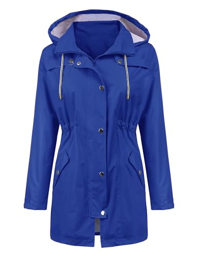 LOMON Raincoat Women Waterproof Long Hooded Trench Coats Lined Windbreaker Travel Jacket S-XXL - color: Blue, size: Small