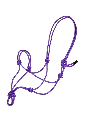 Premium Rope Halter for Horses, Durable Hand-Tied Adjustable Nylon Horse Headcollar with Knots for Trail Riding, Lightweight & Strong Equestrian Western Tack - color: Purple
