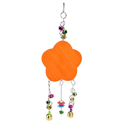 Pet Chicken Mirror Toy, Hanging Rooster Toy with Bells and Chain, 5.3 Inch Wood Plastic Metal Poultry Enrichment Mirror, 18.9 Inch Total Length