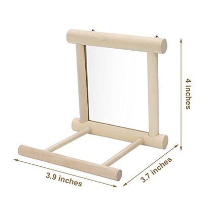 Bird Mirror with Perch Bird Toys for Parrots Budgies Parakeets Cockatiels Lovebirds Finches Canaries - color: Wood color