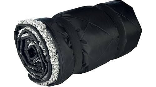 DOWN UNDER OUTDOORS Waterproof 350 GSM Fleece or Sherpa Stadium Blanket | Large Extra Thick, Windproof, Quilted, Machine Washable, Camping Picnic & Outdoor, Beach, Dog, secret pocket, 82 x 55 inches - color: Black/Heather Grey
