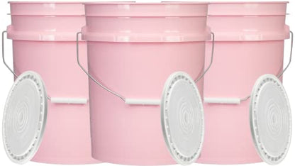 House Naturals 5 Gallon Pink Food Grade Plastic Storage Bucket with Lid Cover (Pack of 3) Made in USA (with White Easy Open Close Lids) - color: With White Easy Open Close Lids