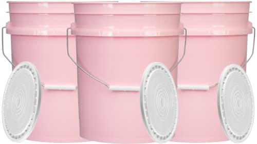 House Naturals 5 Gallon Pink Food Grade Plastic Storage Bucket with Lid Cover (Pack of 3) Made in USA (with White Easy Open Close Lids) - color: With White Easy Open Close Lids