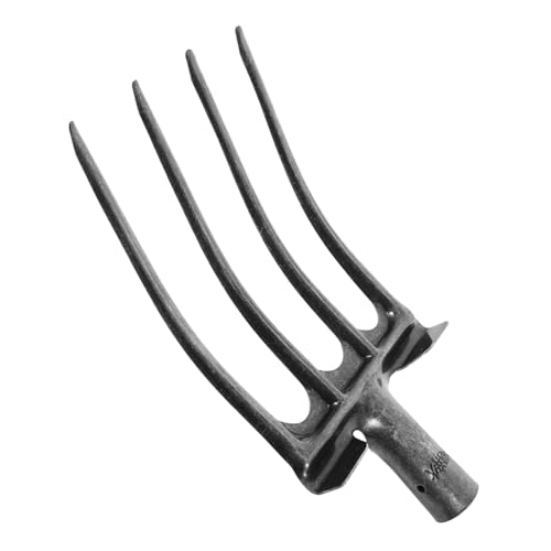 Heavy Duty Steel Pitch Fork for Gardening 4-Prong Tines Manure Rake for Digging and Loosening Soil Sturdy Farm Tool