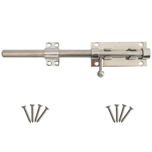 Barrel Bolt Latch Heavy Duty, 304 Stainless Steel Gate Latch Slide Lock with Padlock Hole, 14mm Dia. Rod Security Sliding Bolt Gate Latch for Wooden Gates- 10 Inch, Silver - size: 10 Inch - Silver
