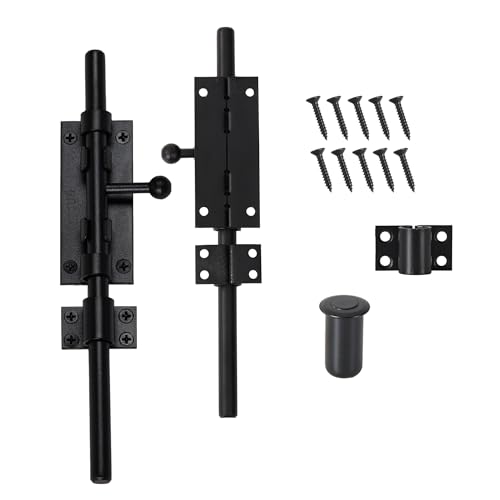 Barrel Bolt Latch 9.6 Inch Black Heavy Duty 304 Stainless Steel Slide Bolt Gate Latch Hardware for Outdoor Fence Wooden Gates Barn Door Inside Door - color: Black 2 Pack, size: 9.6 Inch