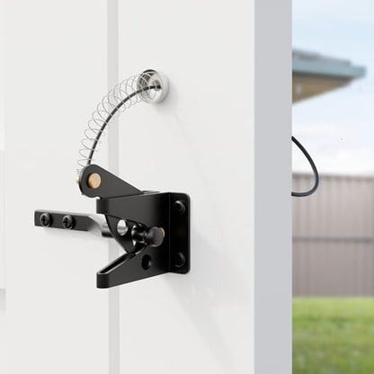 Spring Loaded Gate Latch Pull String Fence Gate Latch, Fingertip Release Self Latching Gate Latches, Small Gate Latch for Wooden Fence, Vinyl Door, Aluminum Gate, 1 Pack, Black
