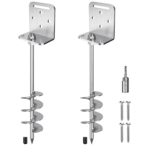 Insaga 18''/24''/30'' Ground Anchors Screw in Earth Anchor Solid Steel with L Bracket for Trampoline Mobile Home Swing Set Shed Carport Tent Stakes, Wider Helix Blade & Chrome Plated Finish, 2/4/6Pcs - color: 18''-2Pack, size: 2.7'' Blade
