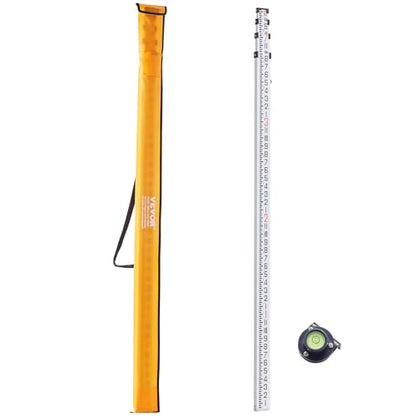 VEVOR Aluminum Grade 14-Feet 4 Sections Telescopic Measuring Rod, Double-Sided Scale 1/8in Leveling Rod Stick with Bubble Level & Carrying Bag for Houses, Walls, Floors - size: 14 FT-8ths