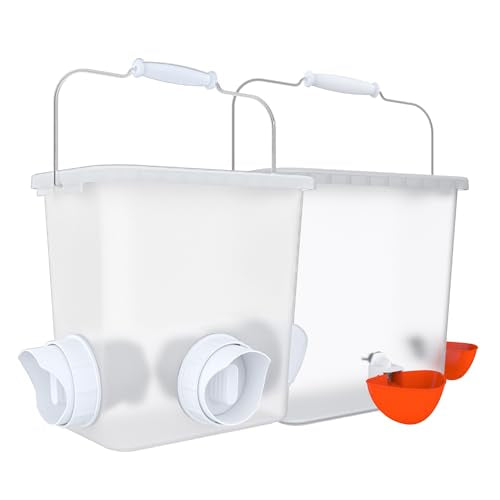 Large Automatic Chicken Feeder and Waterer Set Hanging Chicken Water Feeder Poultry Feed Bucket - color: Frosted, size: 2.6 Gal Feeder & Waterer