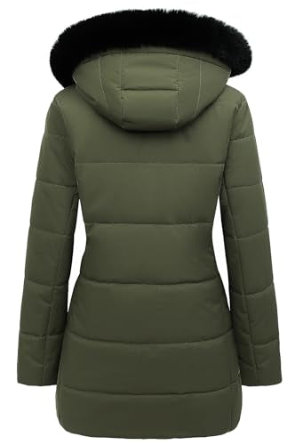 MOERDENG Women's Winter Puffer Coat Thicken Fleece Lined Down Jacket Waterproof Faux Fur Detachable Hooded Parka - color: Green, size: XX-Large
