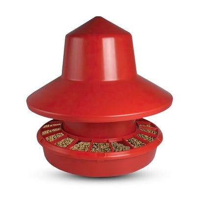 Stromberg's 50 lb Rain Shield Feeder, Large Capacity Range Feeder, Durable One-Piece Plastic Lid and Shield, Easy-Fill Design, Feed-Saving Grill, 24" Overall Height, 22" Pan Diameter