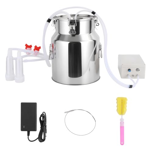 5 L Goat Milking Machine, 304 Stainless Steel Bucket, Electric Automatic Pulsation Vacuum Milker, Portable Milker with Food-Grade Silicone Cups and Tubes, Adjustable Suction for Cows and Sheep