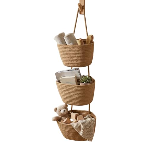 2026 New 3-Tier Cotton Door Basket Organizer, Hand-Woven Over-Door Storage for Bathroom Kitchen (B) - color: B