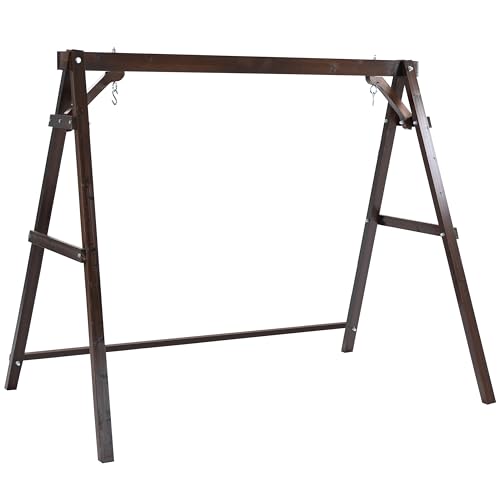 Finnhomy Outdoor 880 LBS Porch Swing Frame, Stable A-Frame Wooden Swing Stand with Extra Bottom Connection Board, Freestanding Porch Swing Frame for Porch Patio Garden Backyard (Rustic,Swing Frame) - color: Rustic, size: Swing Frame Only