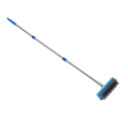 Jeffergarden Long Handle Scrub Brush Heavy Duty Stiff Wire Broom with Stainless Steel Telescopic Pole for Grime Moss Removal on Patio Deck Tile Garage Floor (120cm) - size: 120cm