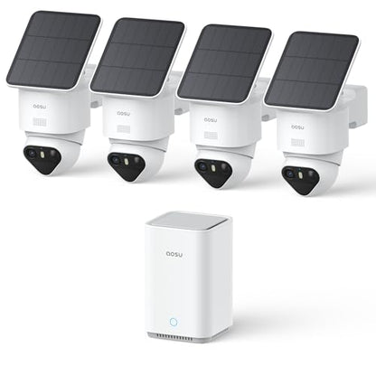 aosu T2 Ultra 4K Security Cameras Wireless Outdoor, 4 Cam Kit, Smart Home Security System with TrueColor Night Vision, AI Recognition & 360° Motion Tracking, Solar Power, Expandable 1TB Local Storage - style: 4-Cam Kit