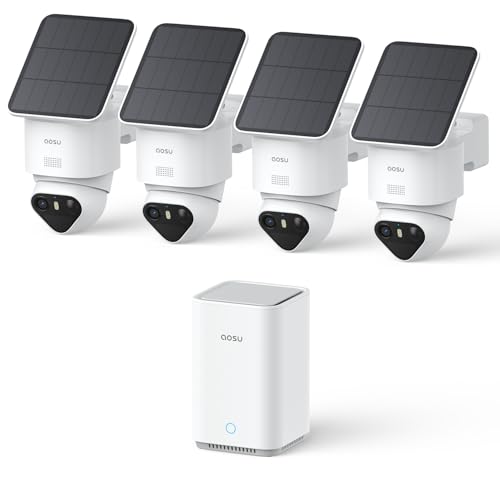 aosu T2 Ultra 4K Security Cameras Wireless Outdoor, 4 Cam Kit, Smart Home Security System with TrueColor Night Vision, AI Recognition & 360° Motion Tracking, Solar Power, Expandable 1TB Local Storage - style: 4-Cam Kit